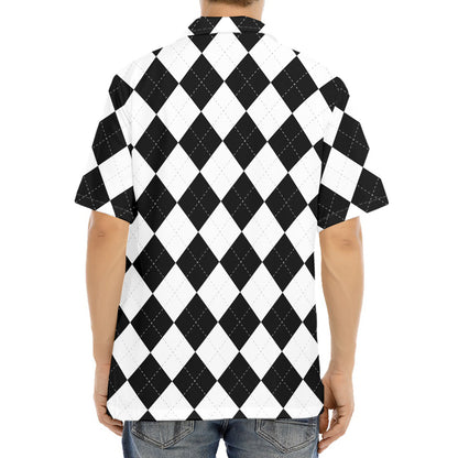 White And Black Argyle Pattern Print Aloha Shirt