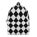 White And Black Argyle Pattern Print School Backpack