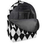 White And Black Argyle Pattern Print Backpack