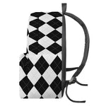 White And Black Argyle Pattern Print Backpack