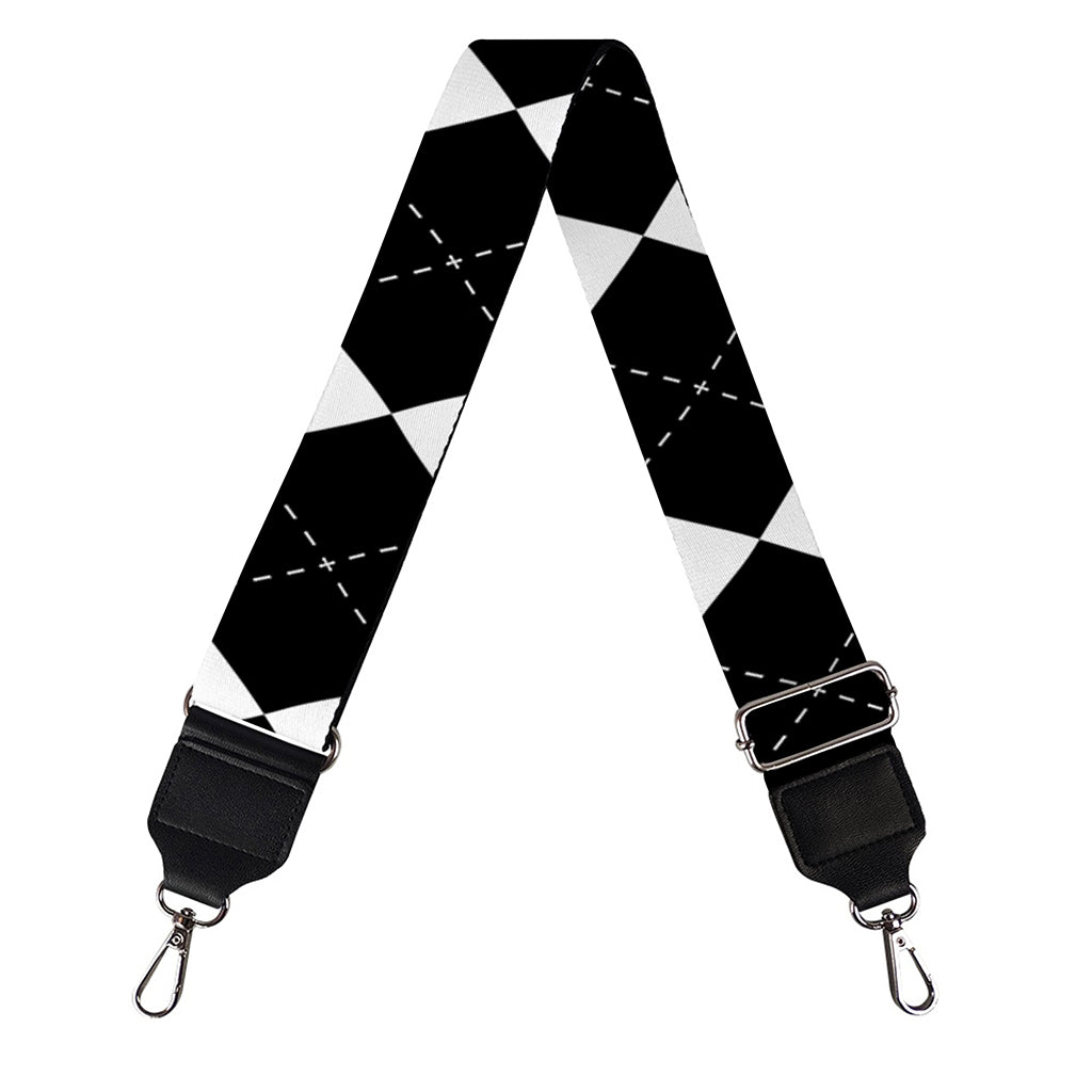 White And Black Argyle Pattern Print Bag Strap