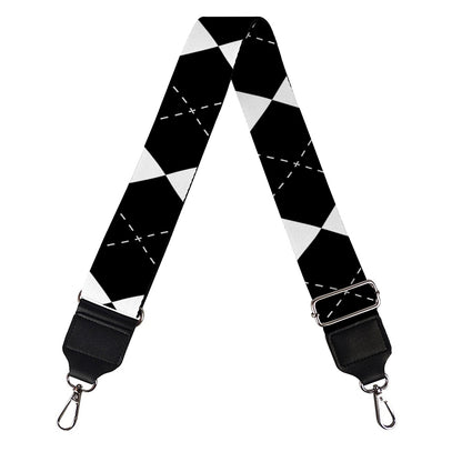 White And Black Argyle Pattern Print Bag Strap