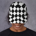 White And Black Argyle Pattern Print Baseball Cap