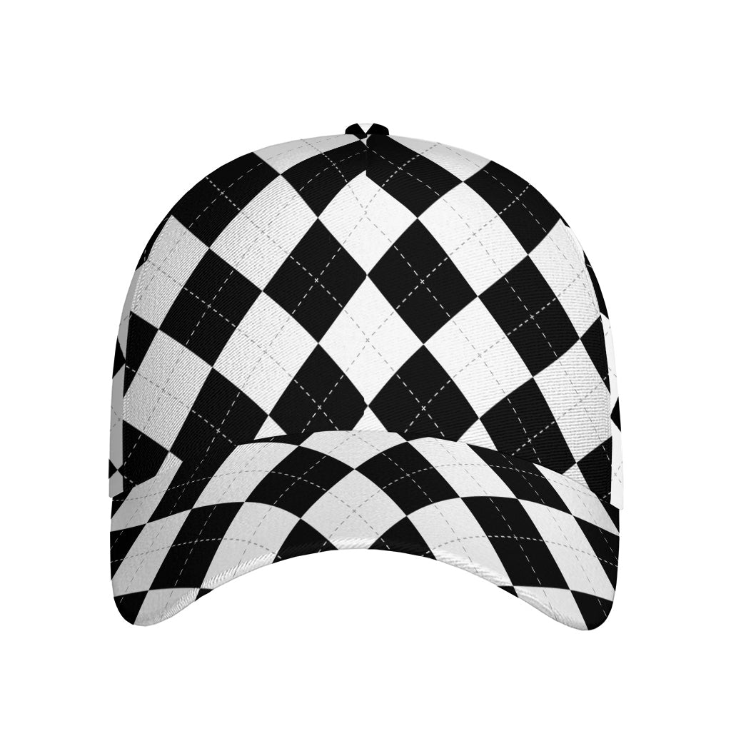 White And Black Argyle Pattern Print Baseball Cap