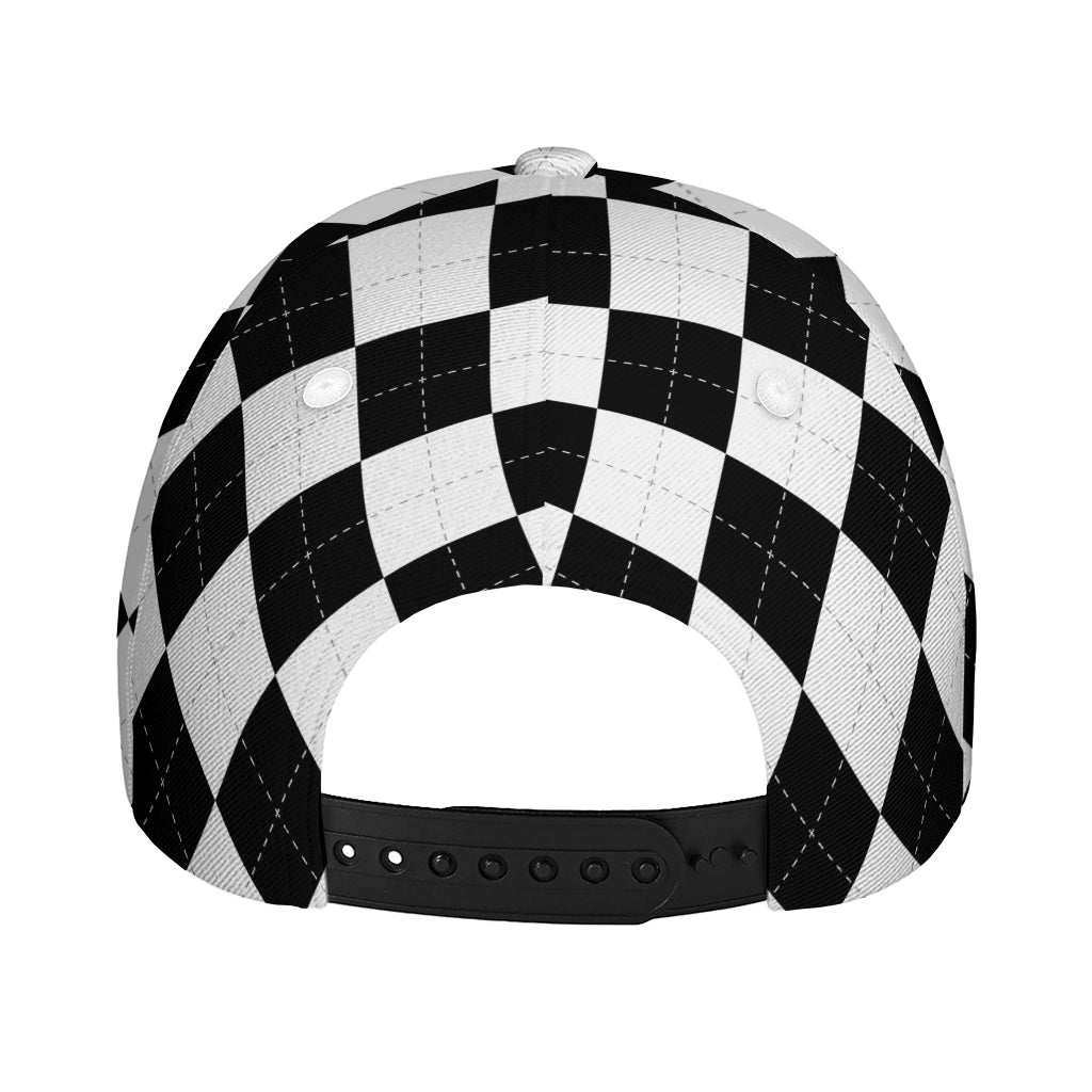 White And Black Argyle Pattern Print Baseball Cap