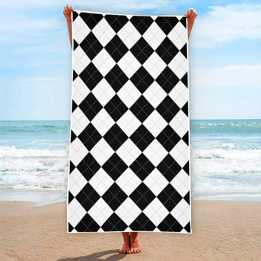 White And Black Argyle Pattern Print Beach Towel