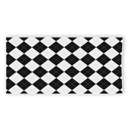 White And Black Argyle Pattern Print Beach Towel