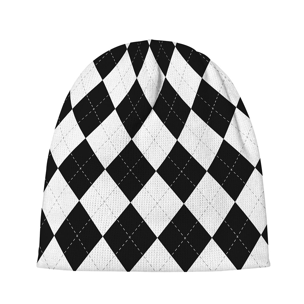 White And Black Argyle Pattern Print Beanie