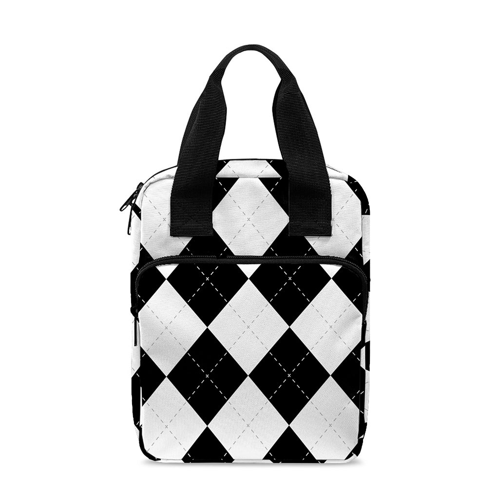 White And Black Argyle Pattern Print Bible Tote Bag
