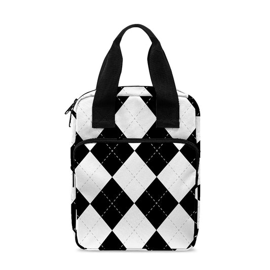 White And Black Argyle Pattern Print Bible Tote Bag