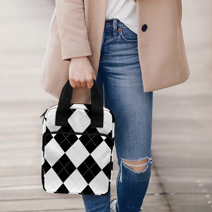 White And Black Argyle Pattern Print Bible Tote Bag