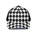 White And Black Argyle Pattern Print Black Mesh Trucker Hat