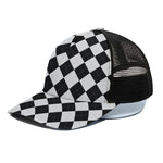 White And Black Argyle Pattern Print Black Mesh Trucker Cap
