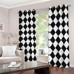 White And Black Argyle Pattern Print Blackout Grommet Curtains