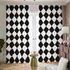 White And Black Argyle Pattern Print Blackout Pencil Pleat Curtains