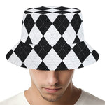 White And Black Argyle Pattern Print Bucket Hat