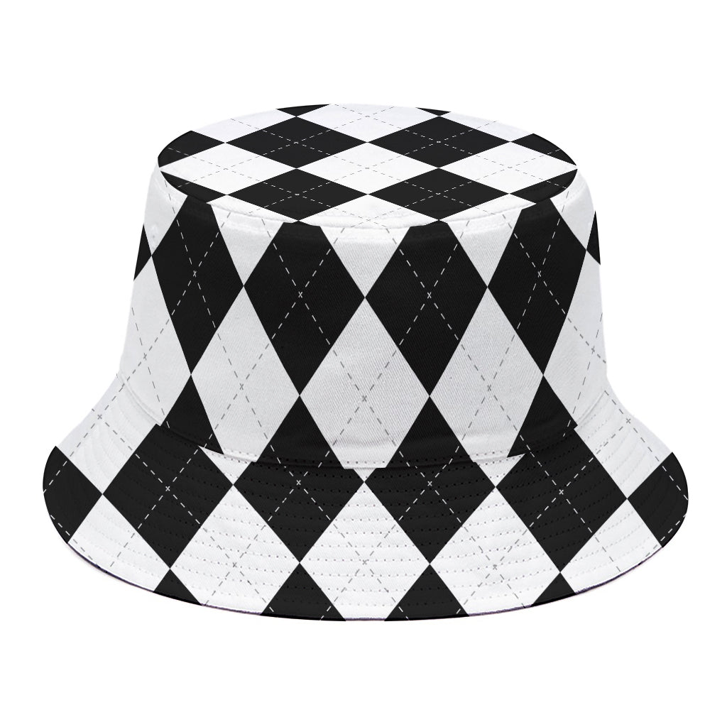 White And Black Argyle Pattern Print Bucket Hat