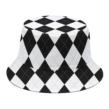 White And Black Argyle Pattern Print Bucket Hat