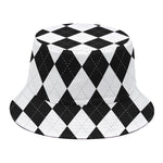 White And Black Argyle Pattern Print Bucket Hat