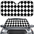 White And Black Argyle Pattern Print Car Windshield Sun Shade