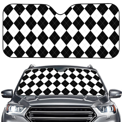White And Black Argyle Pattern Print Car Windshield Sun Shade