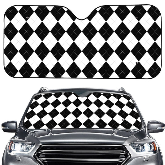 White And Black Argyle Pattern Print Car Windshield Sun Shade