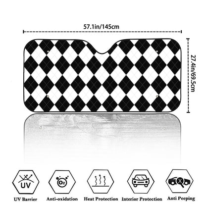 White And Black Argyle Pattern Print Car Windshield Sun Shade