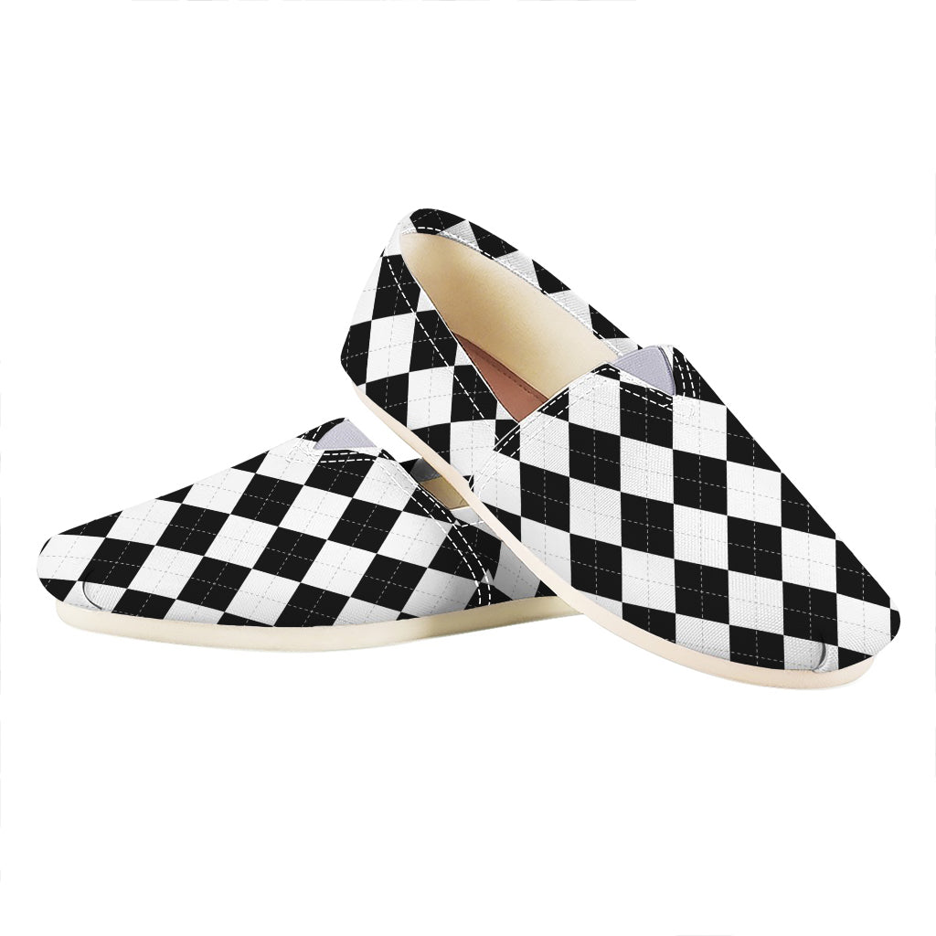 White And Black Argyle Pattern Print Casual Shoes