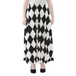 White And Black Argyle Pattern Print Chiffon Maxi Skirt