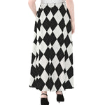 White And Black Argyle Pattern Print Chiffon Maxi Skirt