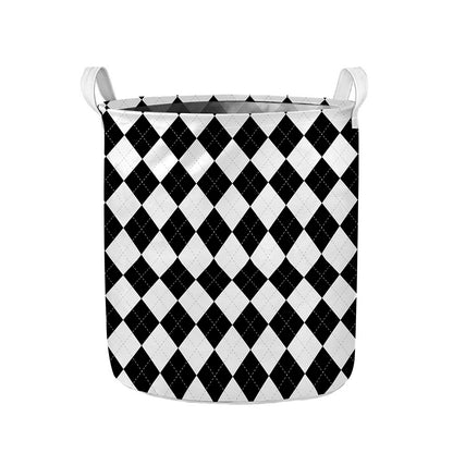 White And Black Argyle Pattern Print Collapsible Laundry Basket