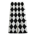 White And Black Argyle Pattern Print Cotton Front Slit Maxi Skirt