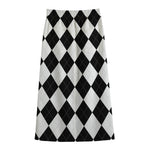 White And Black Argyle Pattern Print Cotton Front Slit Maxi Skirt