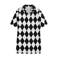 White And Black Argyle Pattern Print Cotton Hawaiian Shirt
