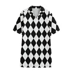 White And Black Argyle Pattern Print Cotton Hawaiian Shirt