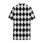 White And Black Argyle Pattern Print Cotton Hawaiian Shirt