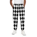 White And Black Argyle Pattern Print Cotton Sweatpants
