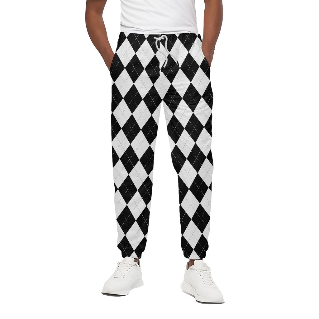 White And Black Argyle Pattern Print Cotton Pants