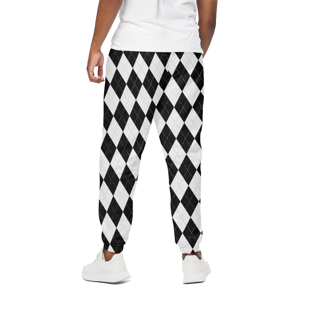 White And Black Argyle Pattern Print Cotton Pants