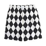 White And Black Argyle Pattern Print Cotton Shorts
