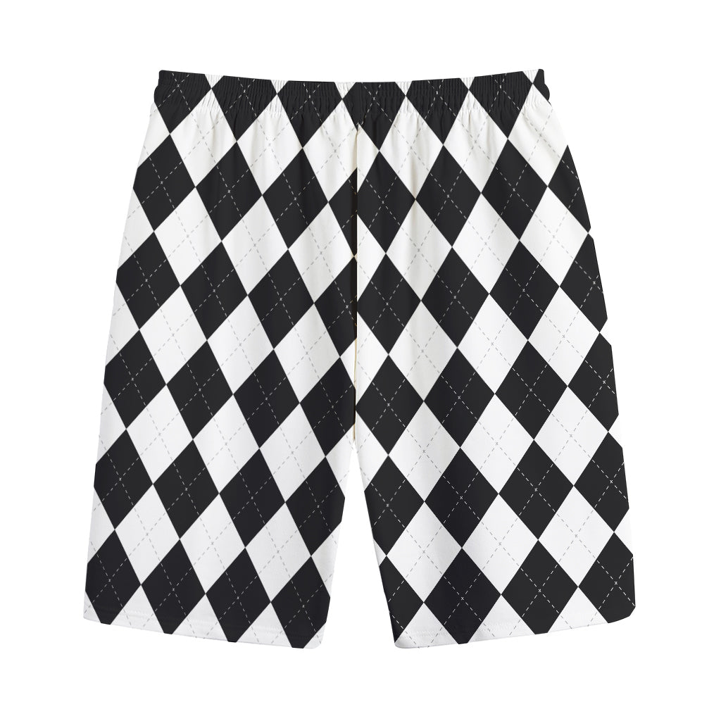 White And Black Argyle Pattern Print Cotton Shorts