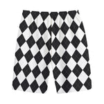 White And Black Argyle Pattern Print Cotton Shorts