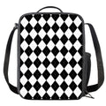 White And Black Argyle Pattern Print Crossbody Lunch Bag