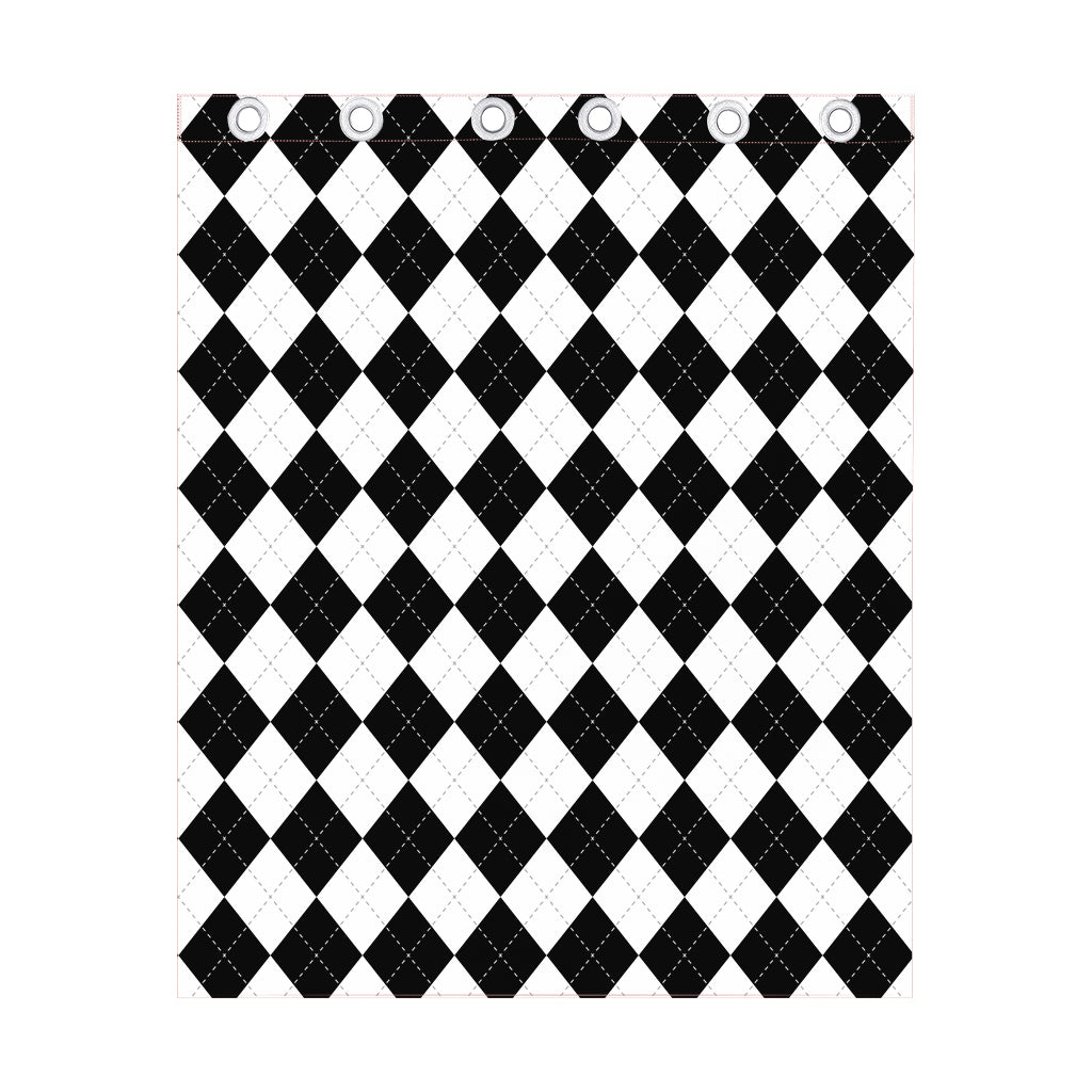 White And Black Argyle Pattern Print Curtain