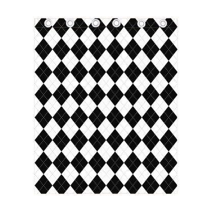 White And Black Argyle Pattern Print Curtain