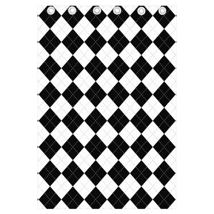 White And Black Argyle Pattern Print Curtain