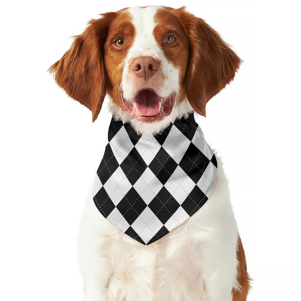 White And Black Argyle Pattern Print Dog Bandana