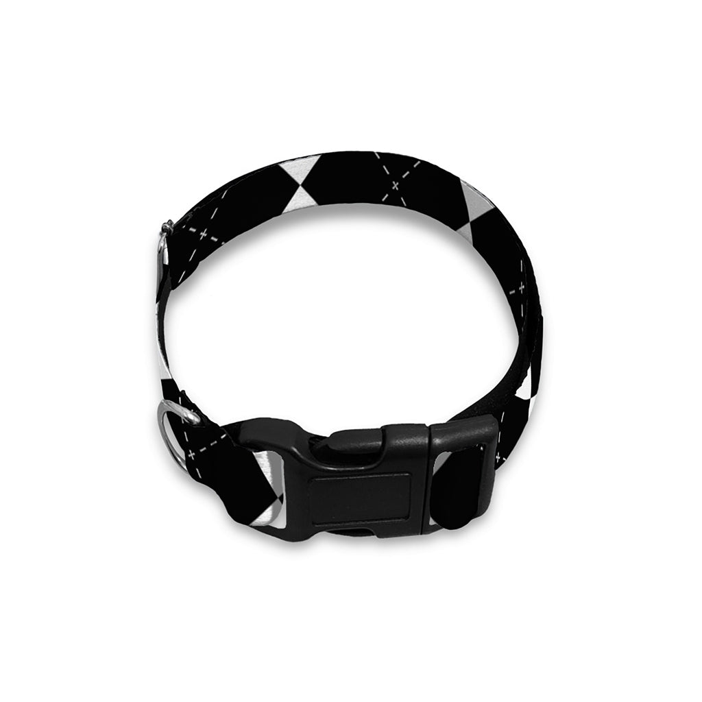 White And Black Argyle Pattern Print Dog Collar
