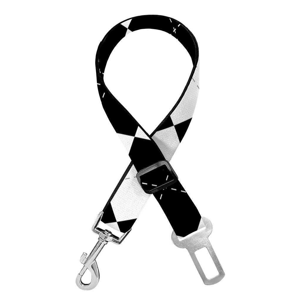 White And Black Argyle Pattern Print Dog Seat Belt