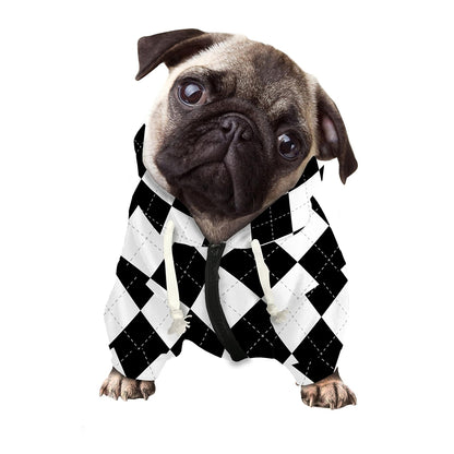 White And Black Argyle Pattern Print Dog Zip Up Hoodie